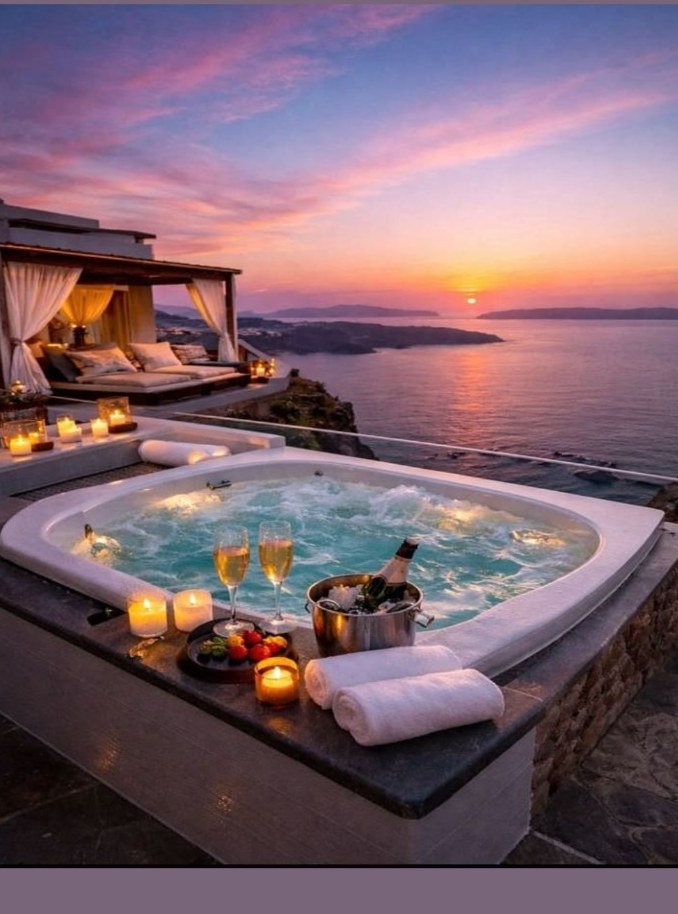 Jacuzzi interior com vista panorâmica para o oceano